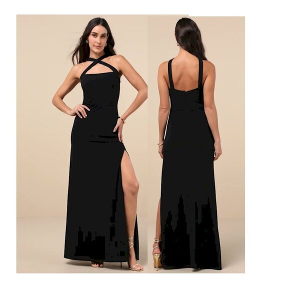 Lulus Perfectly Demure Black Backless Column Maxi Dress Small NWOT - Picture 1 of 6
